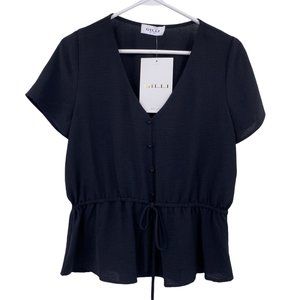 Gilli v neck pull over peplum blouse top shirt size small black new